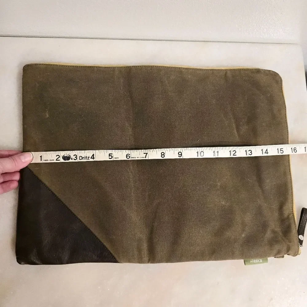 Hlaska Laptop Cover Case Khaki Waxed Canvas and Genuine brown leather